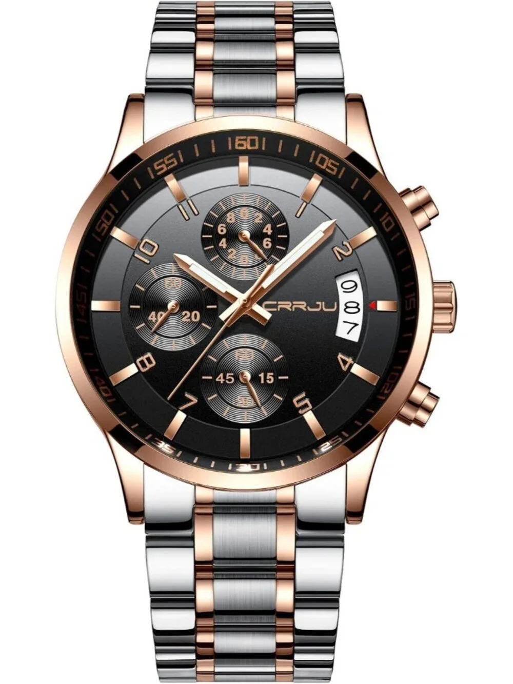 Men's Silver Rose Gold Analog Stainless Steel Waterproof Chronograph Wrist Watch